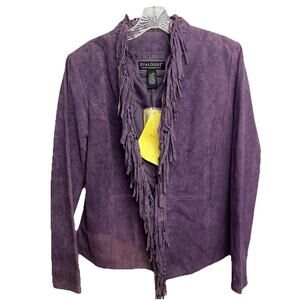 NWT Dialogue Fringe Genuine Leather Purple Suede Western Rodeo Jacket Size XS